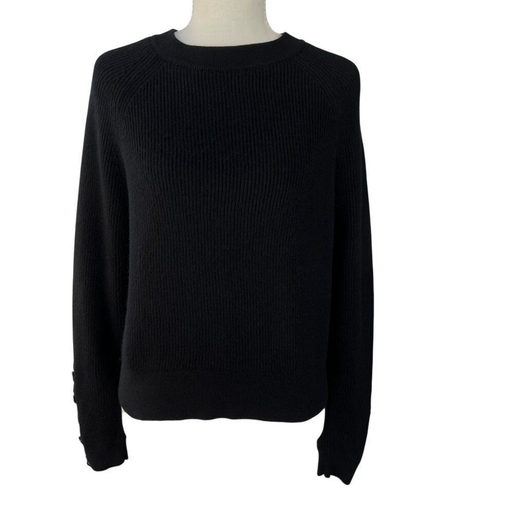 Sézane Sami Jumper Ribbed Button Cuff Wool Cotton Blend Sweater Black Size Large